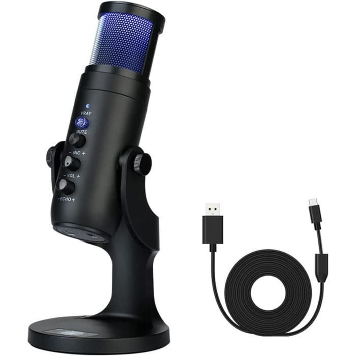 FerBuee Microphone Dynamique USB XLR Avec Lumière RGB, Contrôle Du