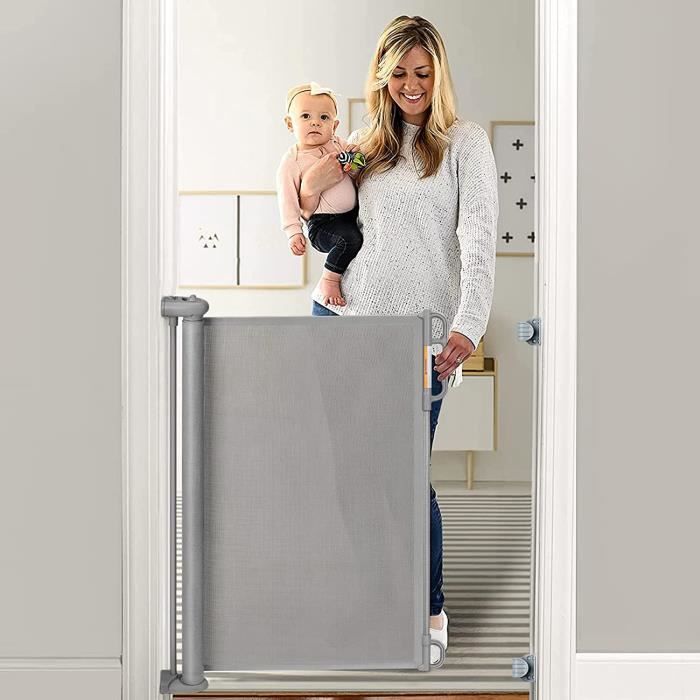 Aufun Barrière de sécurité pour escalier, store de sécurité pour bébé de 0  à 150 cm, porte rétractable pour bébé et animaux domestiques (87 x 150 cm,  blanc) : : Bébé et Puériculture