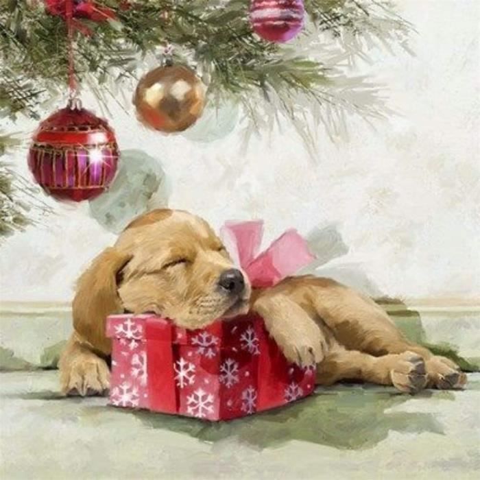 Kit Peinture Diamant 5D Chien De Noël - Broderie Diamant Complète, Toile 35x35 Cm | DIY Relaxation, Décoration Murale Salon/chambre