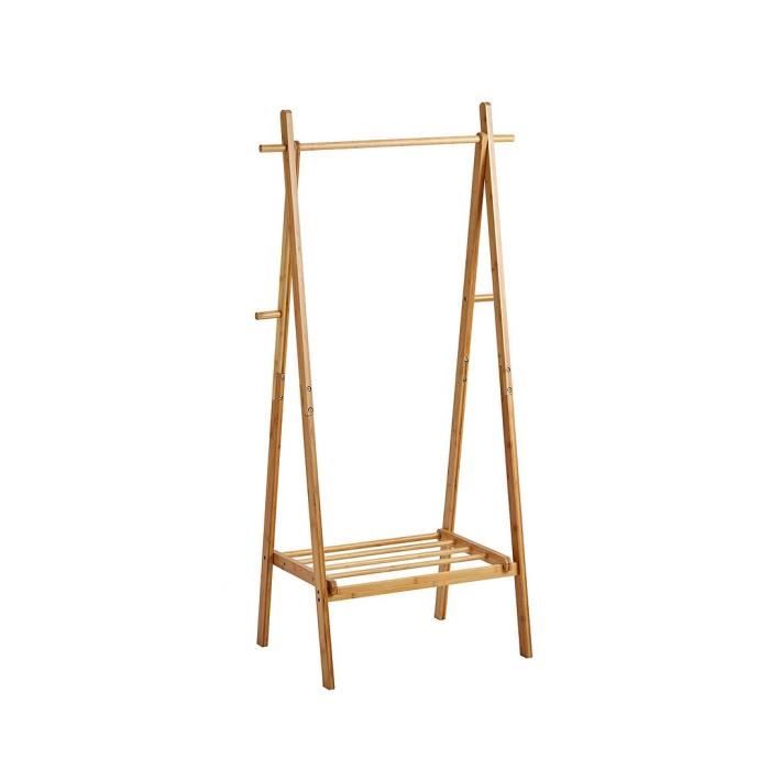LOHOX Portant Penderie à Vêtements en Bambou Porte Manteau Armoire Crochets Etagères de Rangement en avec étagère pour Chaussures pour Maison Salon Chambre Entrée L:130XW:40XH:140cm