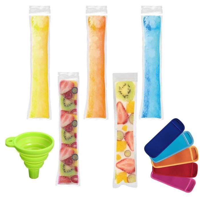 100PCS Ice Popsicle Bags With Funnels,Multicolor Transparent Stackable Easy Release Plastic Ice Bags, Self-Seal Freezing Maker,Suitable For Making Popsicles Of Various Flavors