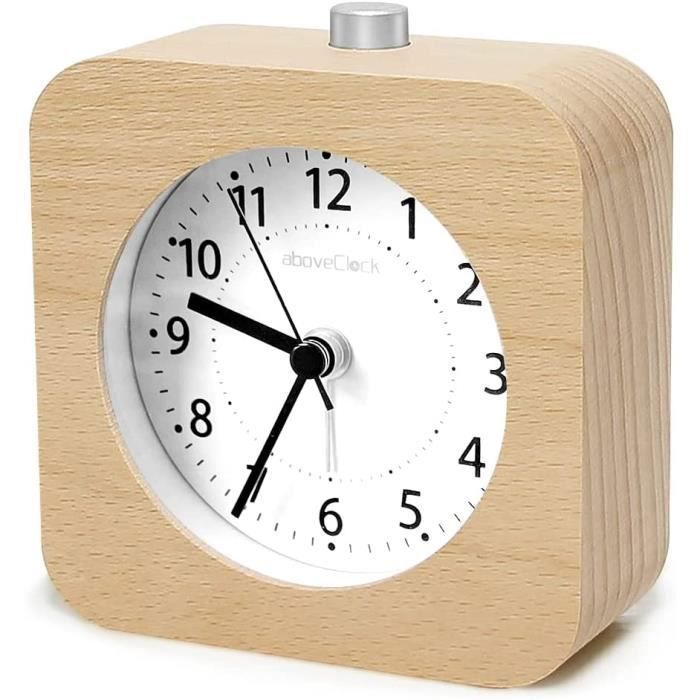 Réveil Matin AboveClock En Bois - Analogique - Silencieux - Fonction Snooze - Alarme Progressive - Voyage
