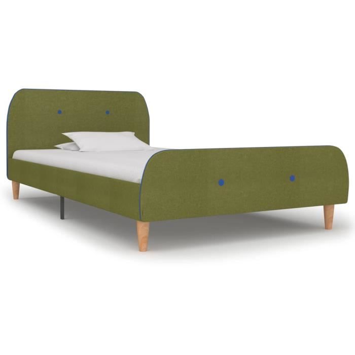 2649•BONNE Cadre de lit 90x200cm Lit simple Structure de lit 1 personne Vert Tissu