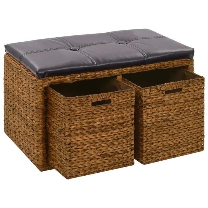 Banc - vidaXL - 71 x 40 x 42 cm - Jacinthe deau - Cuir artificiel - Marron et noir