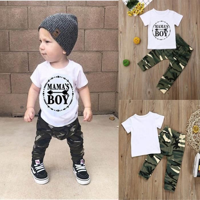 Costume d ete pour enfants vetements pour nouveau ne garcon T Shirt en coton avec lettres pantalon de Camouflag AGRAFE Cdiscount Bricolage