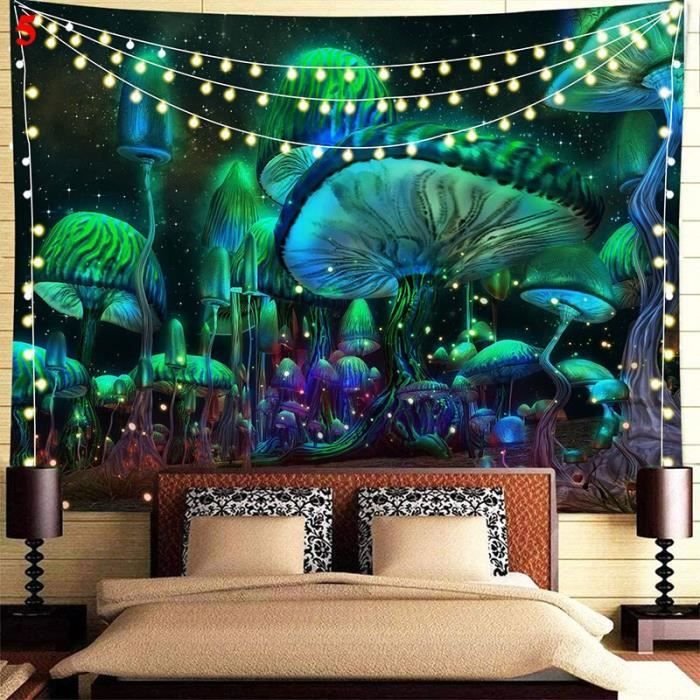 Tapisserie Murale Aidatain Motif Forêt Magique - Champignons, Papillons, Elfes - Flanelle Douce 203 X 152 Cm, Déco Chambre Ou Salon Housse Canapé Couvre-lit Déco