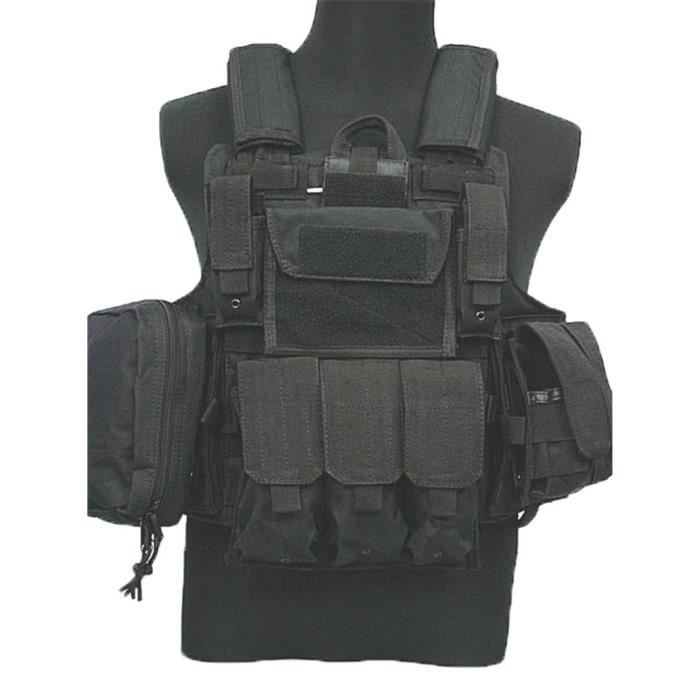 le noir - Gilet de Combat Molle Airsoft avec pochette pour Magazine, vêtements de chasse, équipement tactique