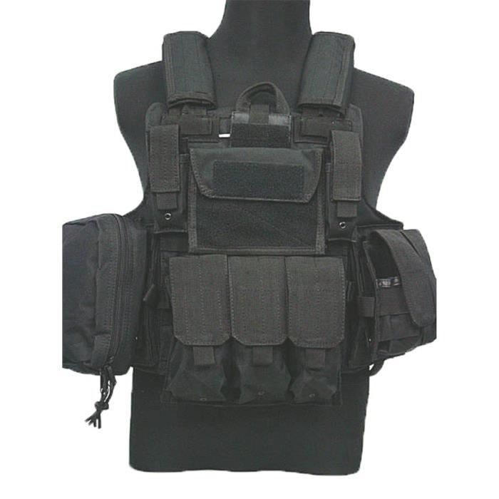 Le noir - Gilet de Combat Molle Airsoft avec pochette pour