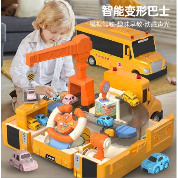 Bus Voiture pour Enfant Garçon Fille Parking pour Enfants,Garage Voiture Enfants Piste De Voiture Jouet Enfant City Rescue Car Piste Aventure De Voiture Jouet Rampe Voiture avec Hélicoptère 