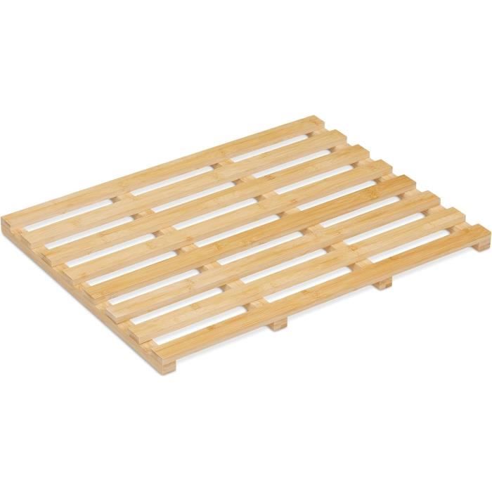 Relaxdays Tapis De Bain Bambou Noir 54x36 Cm - Antidérapant Caillebotis Sauna Douche