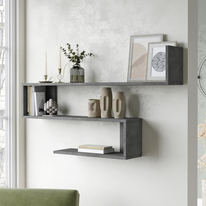 Étagère murale Kitee à 3 niveaux 715 x 120 x 145 cm effet béton