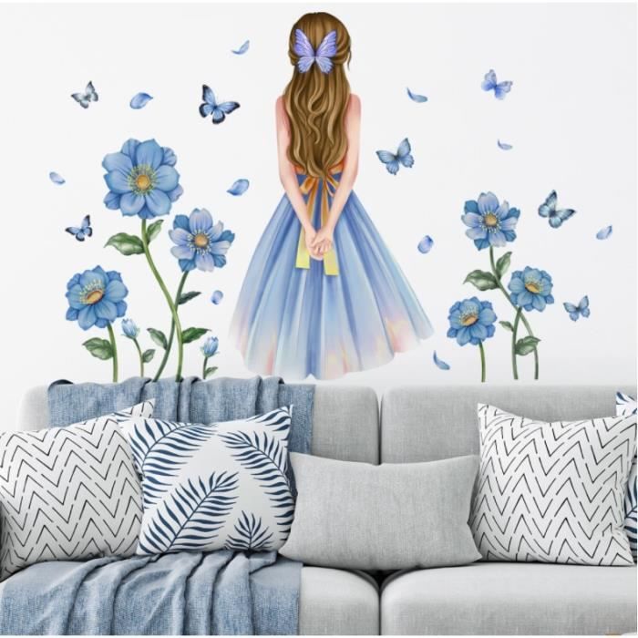 Stickers Muraux Papillons Et Fille Pour Chambre Enfant - Autocollants Décoratifs 30x60 Cm - Design Coloré Et Romantique