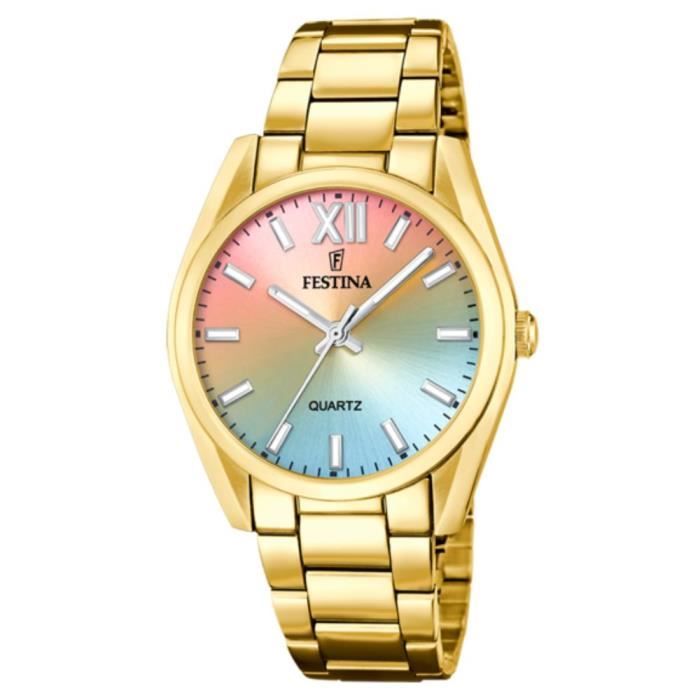 Montre - Festina - F20640-7 - Acier doré - Étanchéité 5 ATM - Cadran arc-en-ciel