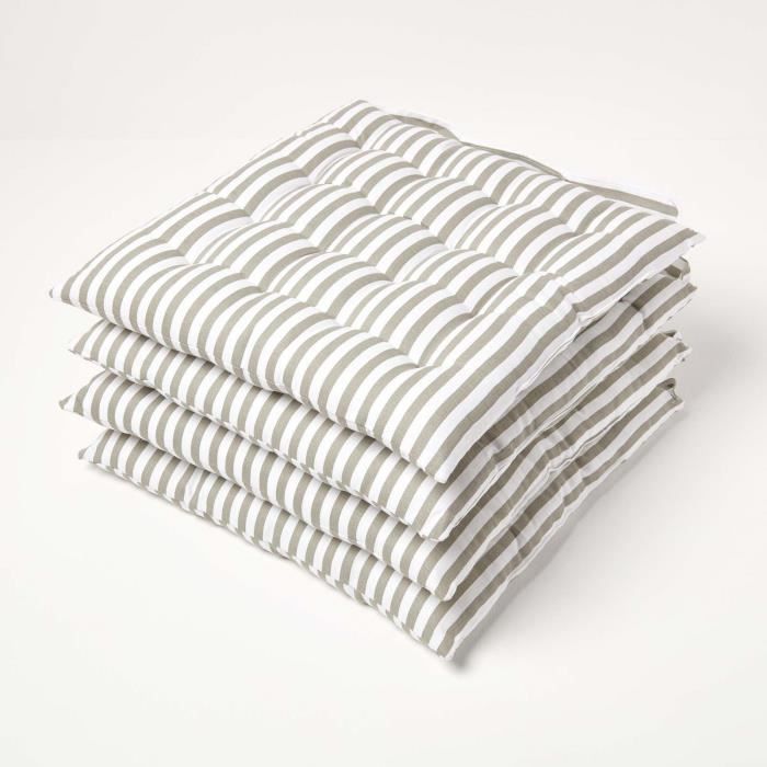 Lot de 4 Galettes de chaise capitonnée Rayures grises 40 x 40 cm Lot de 4 Galettes de chaise capitonnée Rayures grises 40 x 40 cm
