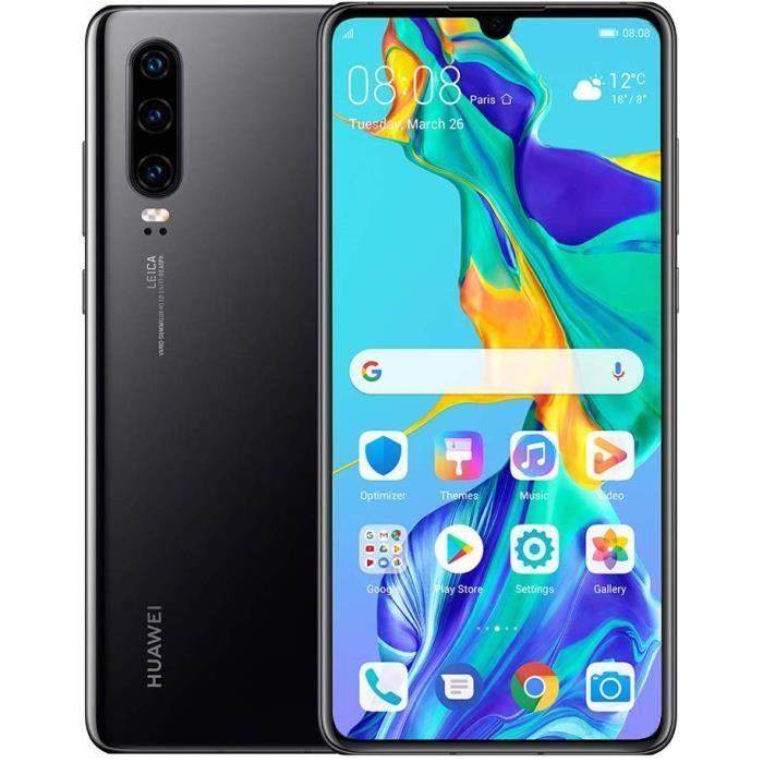 Achat T&eacute;l&eacute;phone portable Smartphone Huawei P30 Noir 6Go +128 Go 6.1'' 3650mAh La batterie Version américaine pas cher