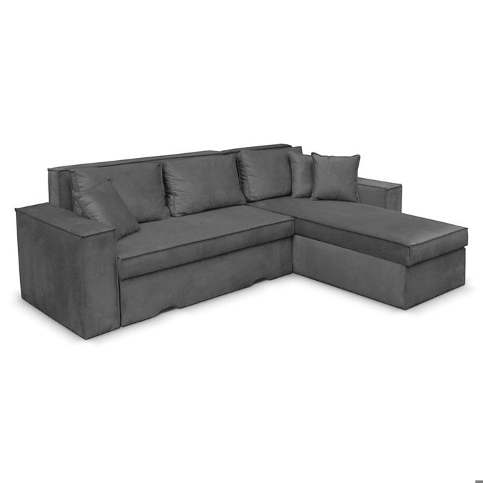 Canapé dangle 4 places CAELIA Réversible et convertible avec coffre en velours - Gris - L250 x P180 x H79cm - LOUNGITUDE Canapé dangle 4 places CAELIA Réversible et convertible avec coffre en velours - Gris - L250 x P180 x H79cm - LOUNGITUDE