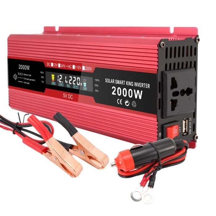 Convertisseur de Puissance 1200 Watts 2000 Watts DC 12V à AC 220V avec Câble Allumecigare
