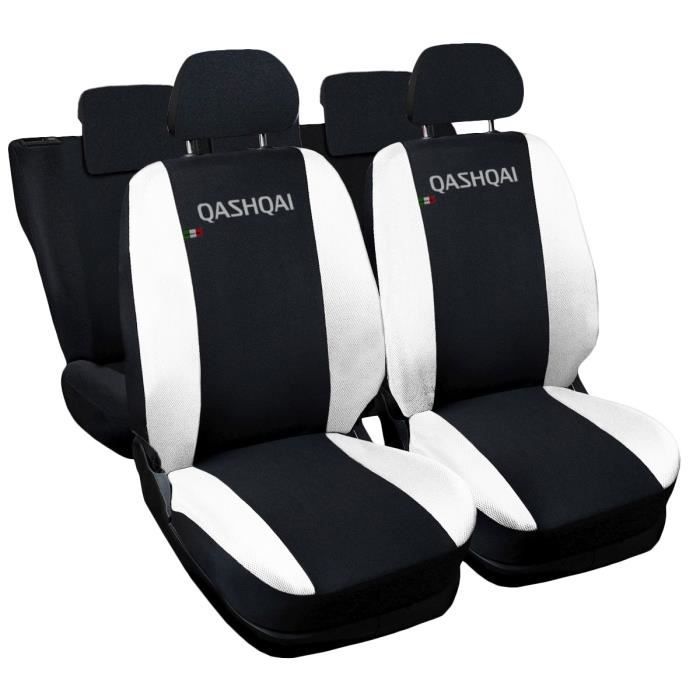 Lupex Shop Housses de siège auto compatibles pour Qashqai Noir blanche