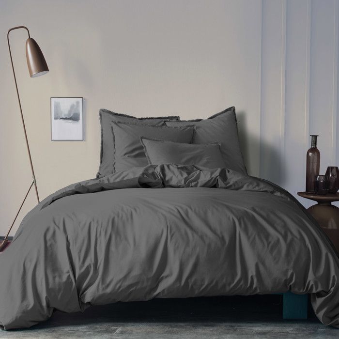 Housse de couette unie 100% Coton - MATT & ROSE - COTON LAVÉ - Gris Anthracite - 260x240 cm