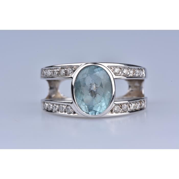 Bague En Or Jaune 18 Ct 750 1000 1 Aigue Marine Sertie Clos A
