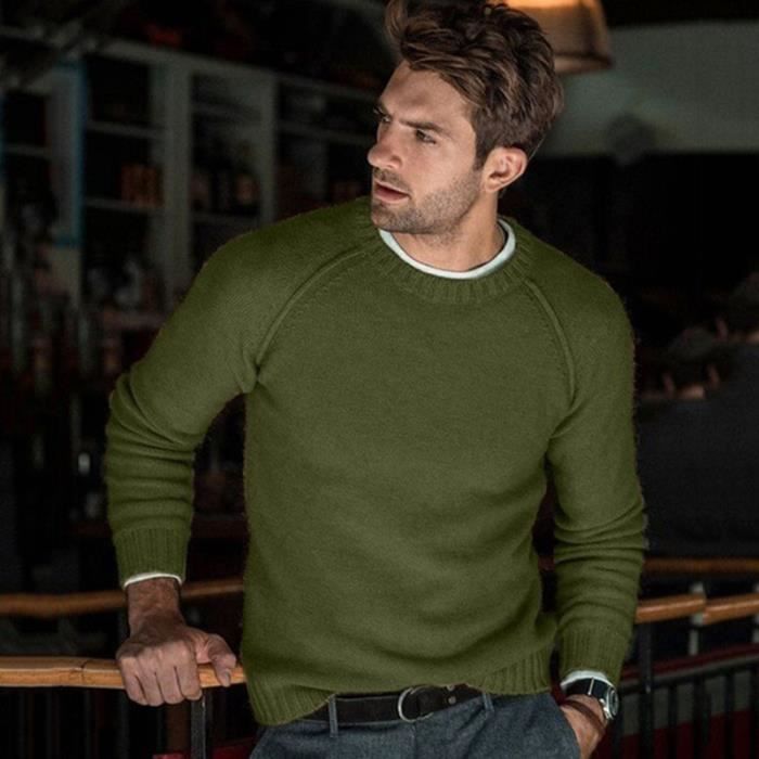 Pull Homme Hiver Chaud Pull Laine Homme en Tricote Col Rond Classique Manches Longues Vert Vert Cdiscount Pret a Porter