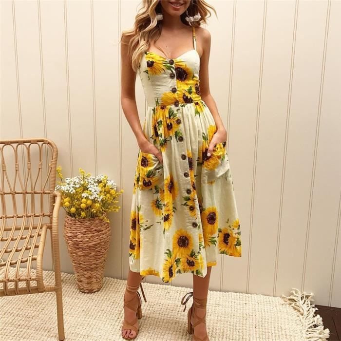 Robe Longue robe rayures et fleurie pour femmes tenue sexy de