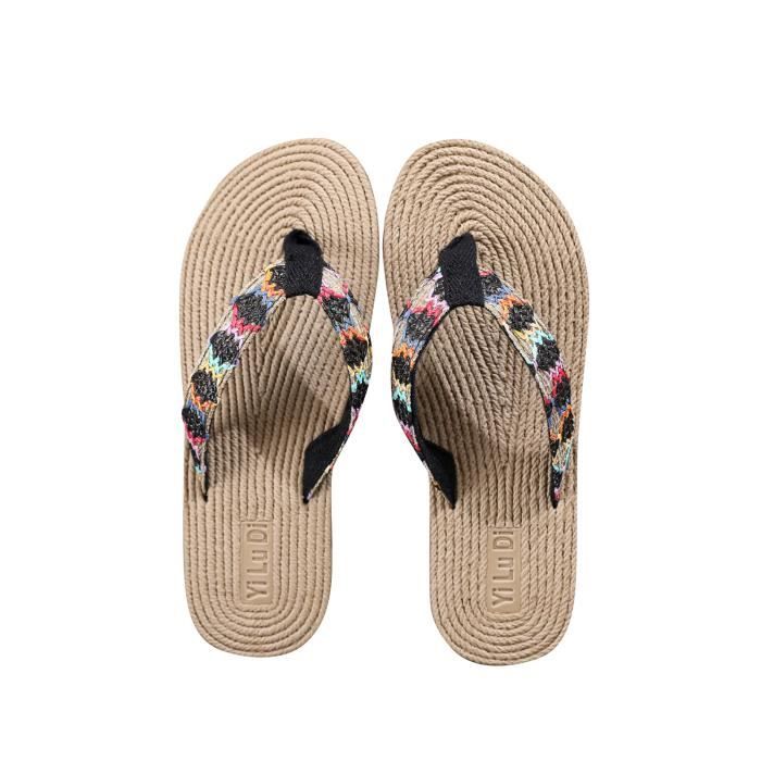 Tongs De Plage Pour Femmes, Sandales Plates Bicolores Vertes à La Mode