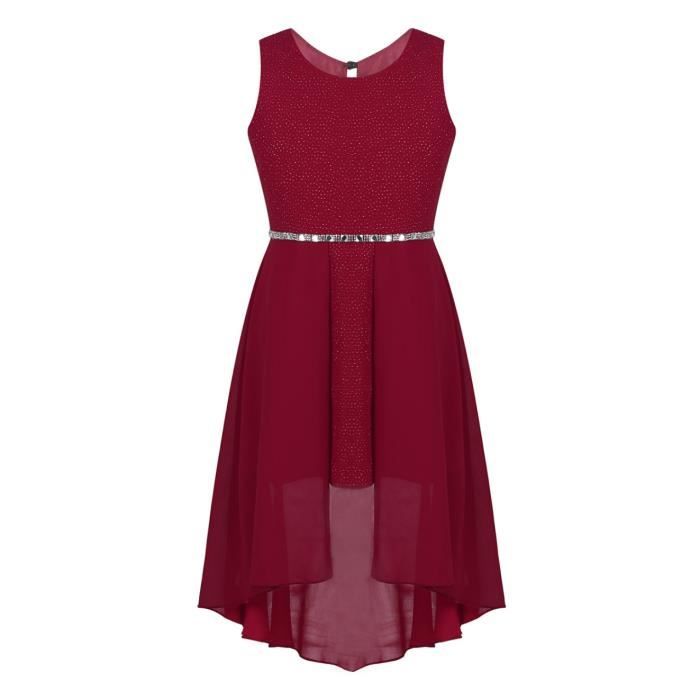 Iixpin Enfant Fille Robe de Ceremonie Soiree Strass Mousseline de Soie sans Manches 6 14 Ans Bordeaux Bordeaux Cdiscount Pret a Porter