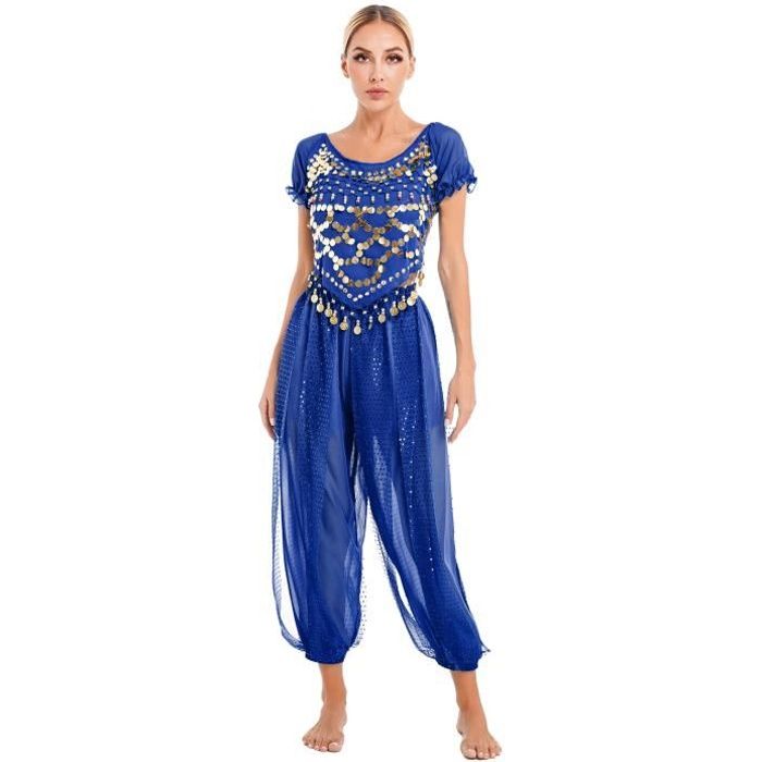 Pantalon Sarouel Danse Du Ventre Femme - Mousseline & Paillettes - Taille Unique Élastique - Pour Spectacle, Halloween, Fêtes