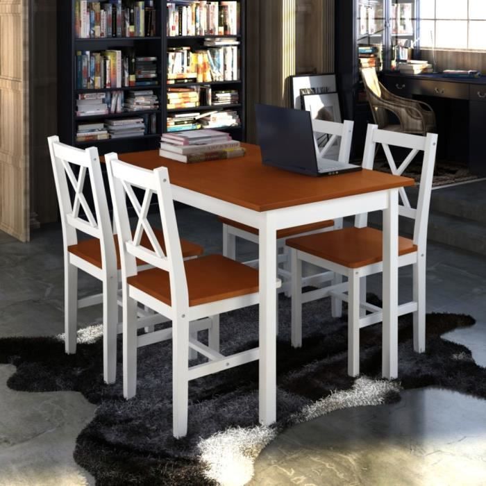 1 Ensemble Table En Bois 4 Chaises Marron Ensembles De Meubles