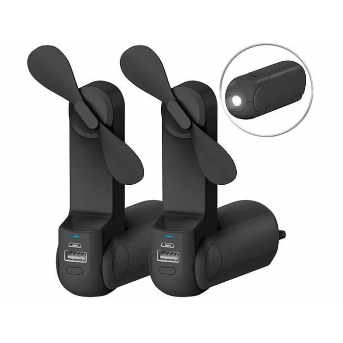 Mini ventilateur 3 en 1 - PEARL - Portable - Noir - Batterie rechargeable - Pearl