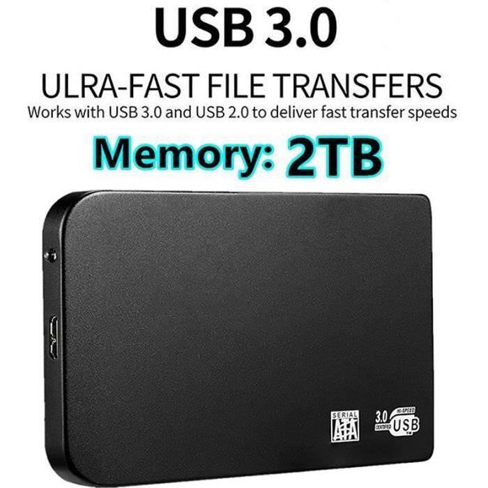 Happy-Disque dur externe portable 2T Stockage USB 30 - Noir 2 To