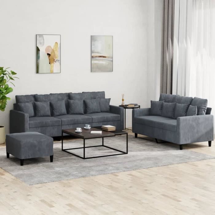Ensemble de canapés - SALUTUYA - BD6042 - Velours gris foncé - 2/3 places - Confortable