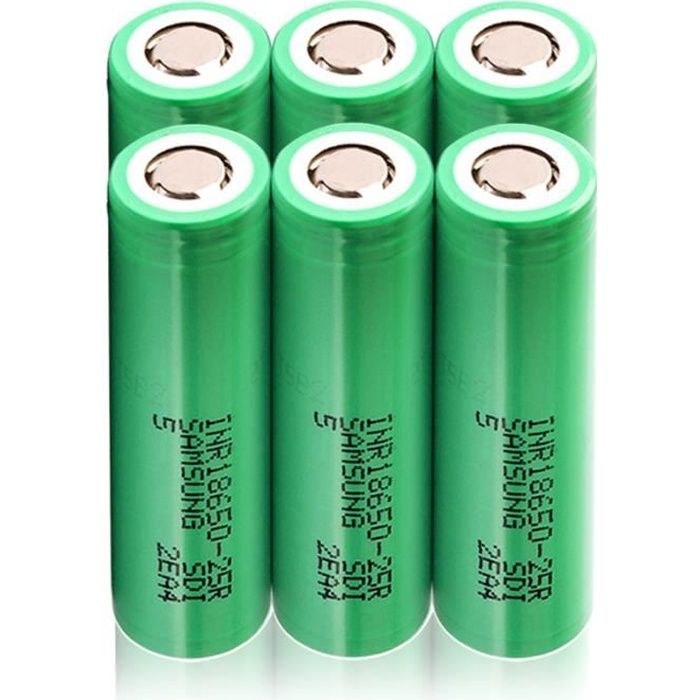 Authentic Samsung INR 18650-25R 3.6V 2500mAh Rechargeable Battery (6 pièces)