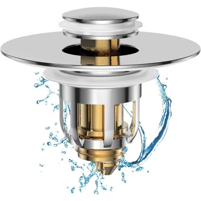 2 Bouchons De Lavabo Universels Pop-up – Filtre Anti-cheveux – Diamètre 34-40 Mm – Laiton Et Inox