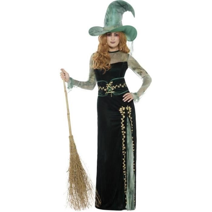 Noir & Vert Sorcière perruque Long Bouclés Halloween Adulte Femme Costume Robe Fantaisie