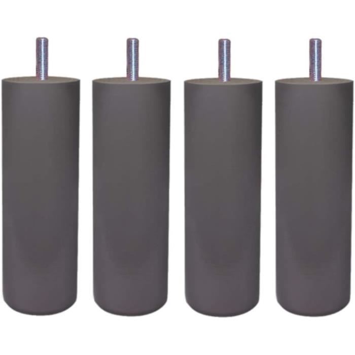 MARGOT Pieds De Lit Cylindriques Bois - Lot De 4 - Hauteur 20 Cm - Gris Taupe