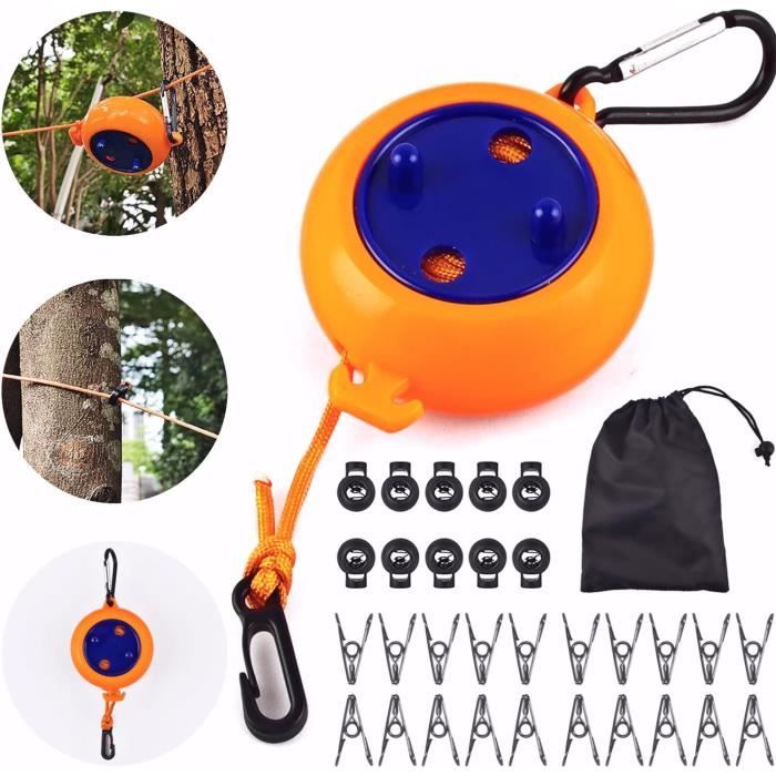 Corde à Linge Rétractable 10m + 20 Pinces – Étanche, Portable Et Anti-Vent Pour Camping, Jardin, Voyage Ou Balcon