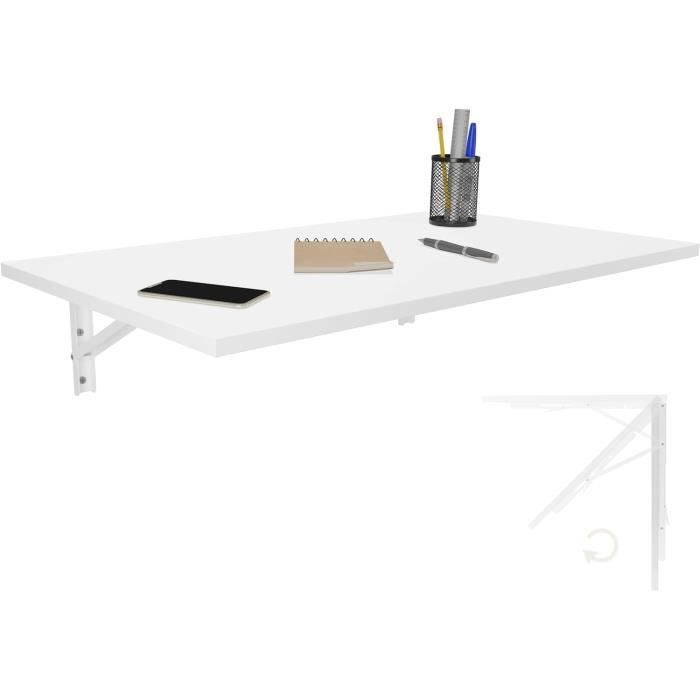 Table Murale Pliante 80x40 Cm Blanc - Bureau Table Cuisine Salle à Manger Gain De Place, Charge 40 Kg