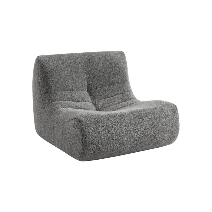 Fauteuil chauffeuse en bouclette texturée gris style contemporain 1 place