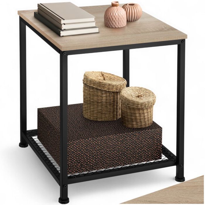 Table basse - TECTAKE - Table dappoint DERBY style industriel bois MDF et acier 455 x 455 x 555 cm - Bois clair/Chêne sonoma