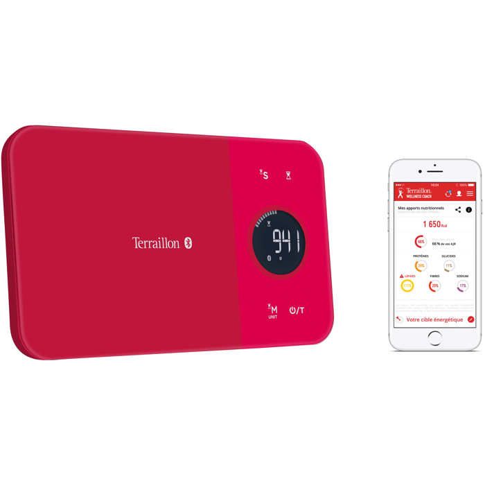 TERRAILLON Balance électronique Bluetooth - 5kg 1g - LCD rouge