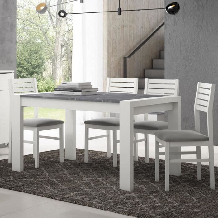Ensemble Table Chaises Bois Blanc Marbre Gris Camelia L 142