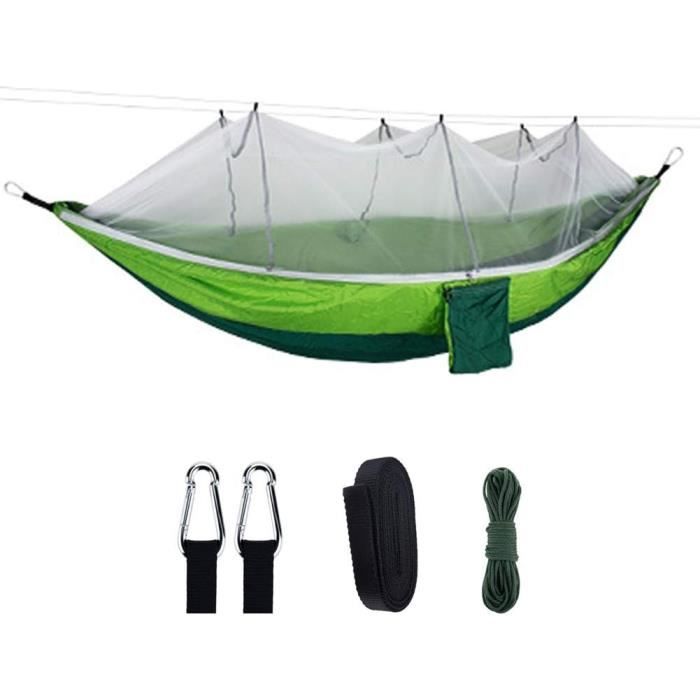 Hamac De Camping Double Autoportant Avec Oreiller Et Sac De Transport (Rayures Vertes)