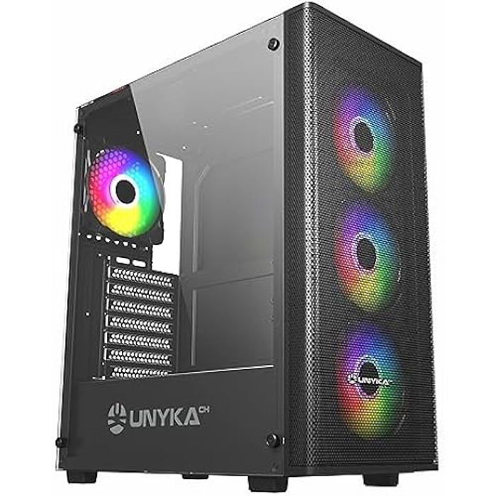 Unykach Mir 100 ATX Boîtier de jeu latéral en verre trempé et 4 ventilateurs ARGB Noir - vue 5