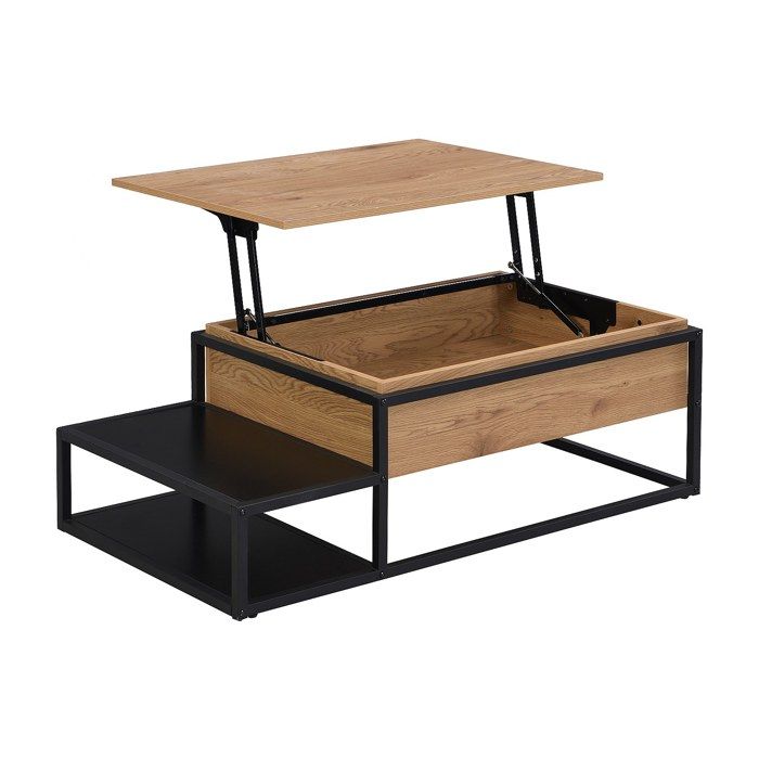 Table basse avec plateau relevable en MDF et métal - Naturel et noir - LUTESA
