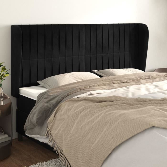 vidaXL Tête de lit avec oreilles Noir 163x23x118-128 cm Velours3118250