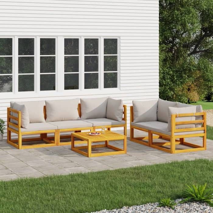 vidaXL Salon de Jardin avec Coussins 6 pcs Canapés avec Dossier Ensemble de Meubles avec Table Basse Patio Terrasse 3155286