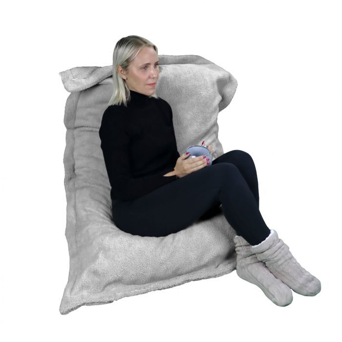 Pouf fauteuil dintérieur déhoussable - 90 x 140 cm - Sherpa - Gris clair - Vivezen