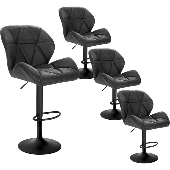 WOLTU 4 x Tabourets de Bar réglable en Hauteur Chaises de bar siège rembouré en Similicuir Pied en métal Noir